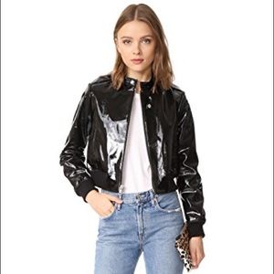 Alice + Olivia black patent leather jacket, size S